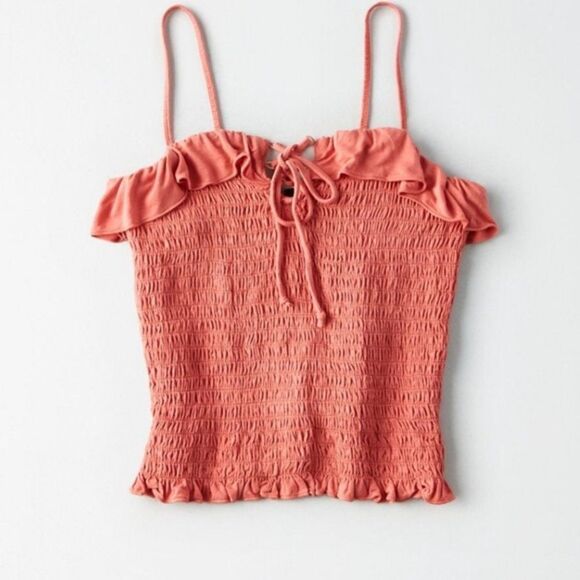 ✨ American Eagle Smocked Juniors Burnt Orange Shirred Crop Top✨ - Picture 4 of 9
